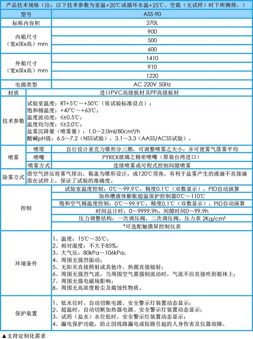 鹽霧試驗(yàn)箱 90型參數(shù)