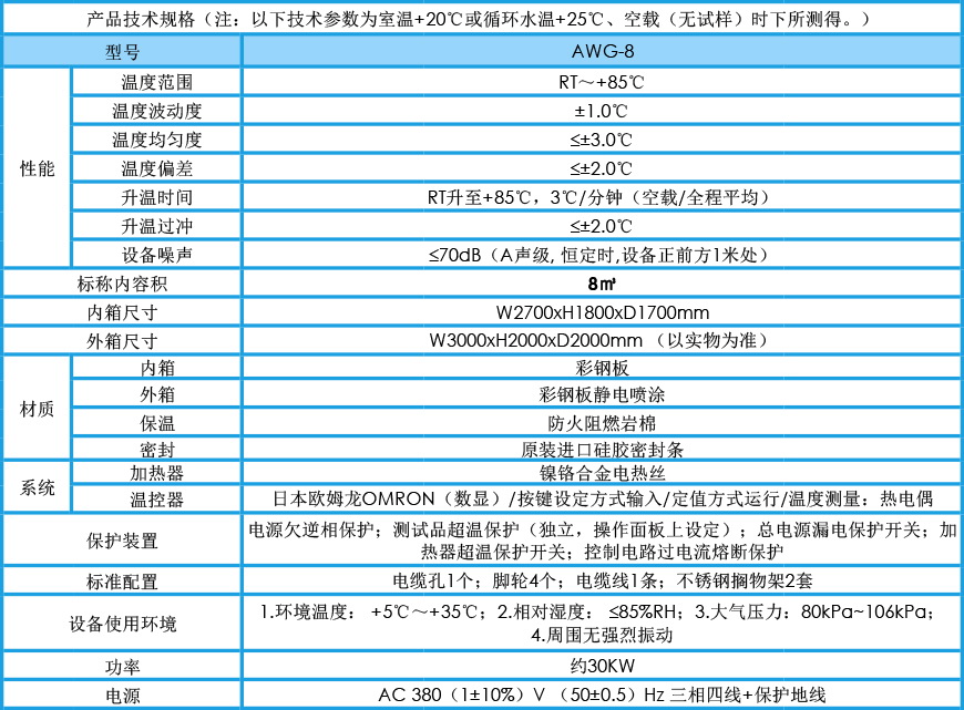 老化試驗房 AWG-8參數(shù)