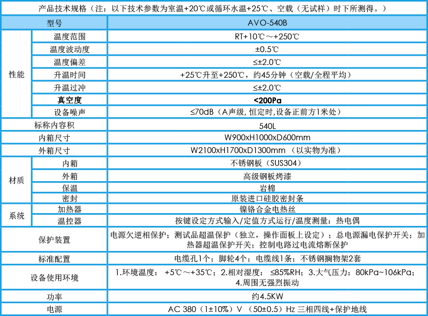 真空烘箱 AVO-540B參數(shù)